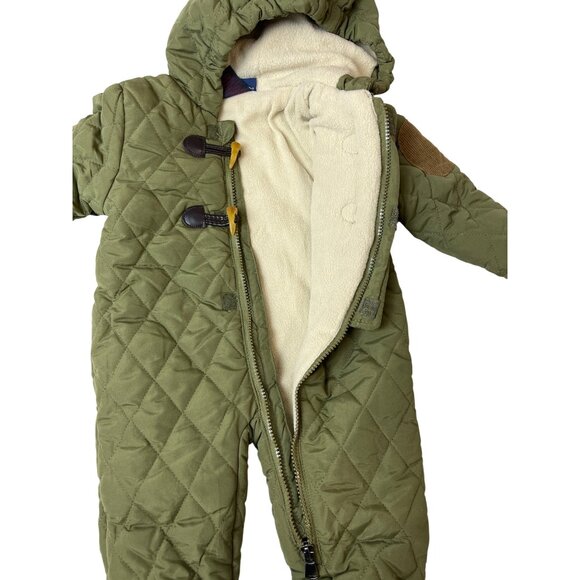 RuggedBear Baby Quilted Hooded Snowsuit Olive With Toggle Closure Sz 6-9 M - Picture 3 of 7